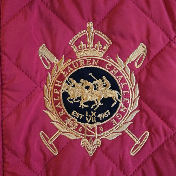 Polo Ralph Lauren Red Equestrian Quilted Vest Suede Trim Embroidered Crest - Picture 2 of 12